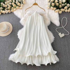 White Aurora Pleated Dress