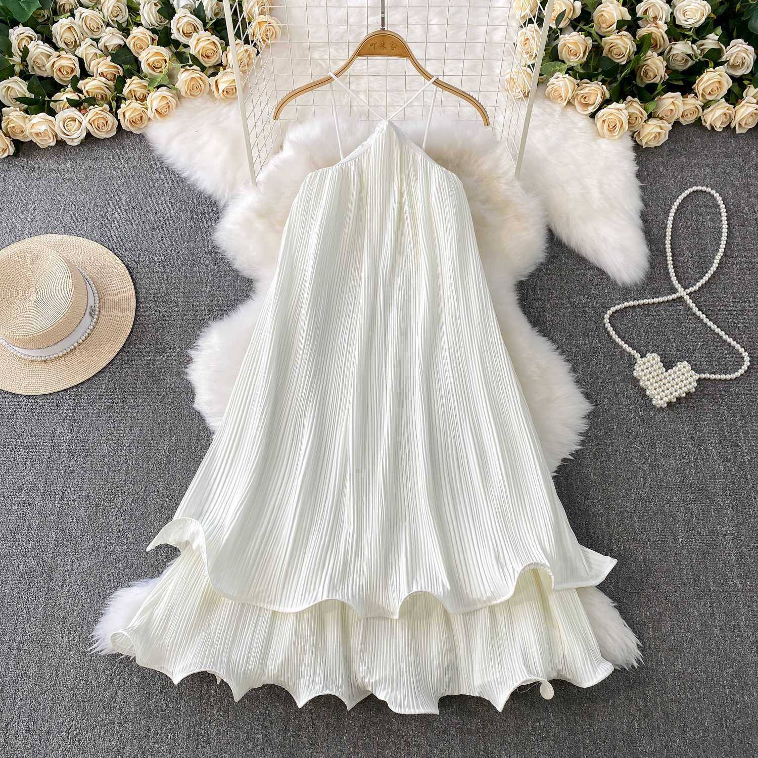 White Aurora Pleated Dress