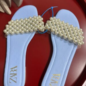 ZARA Pearl-Embellished Flat Sandals